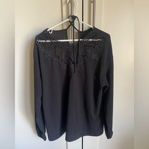 SHEIN Black Tie Front Embellished Long Sleeve Blouse